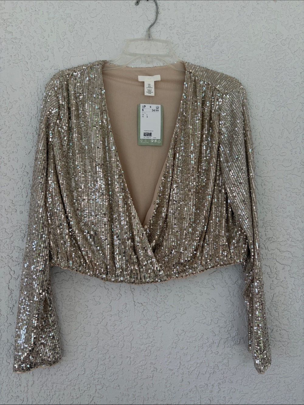 H&M Champagne Sequin Wrap Crop Top size L